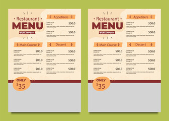 Restaurant menu design. Vector menu brochure template for cafe, coffee house, restaurant, bar. Food and drinks logotype symbol design.