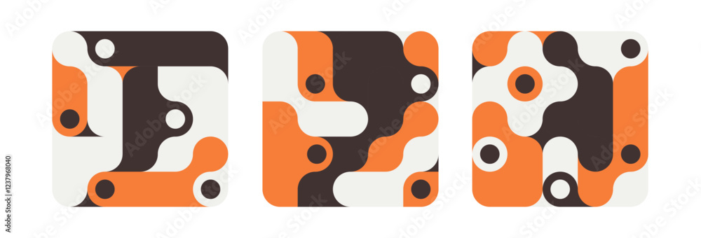 Wall mural set of background with black liquid connected circle dots.metaballs pattern on white. abstract geome