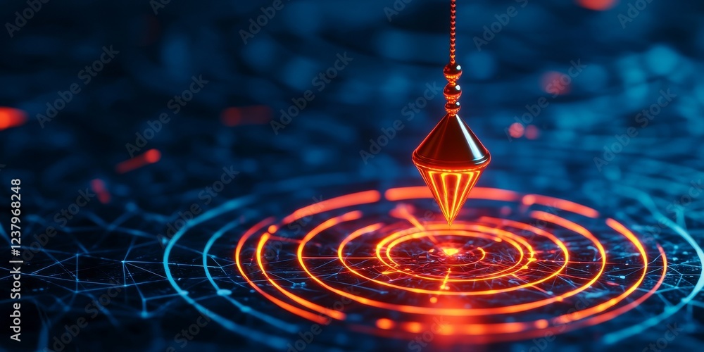 Poster focus precision motivation concept. pendulum creating glowing ripples in a digital space.