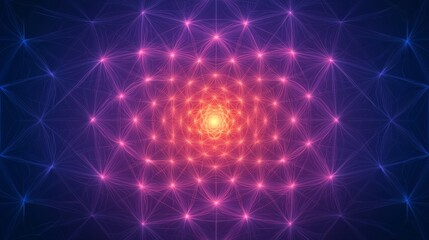 Patience stability growth concept. Vibrant abstract pattern with glowing geometric shapes and bright center.