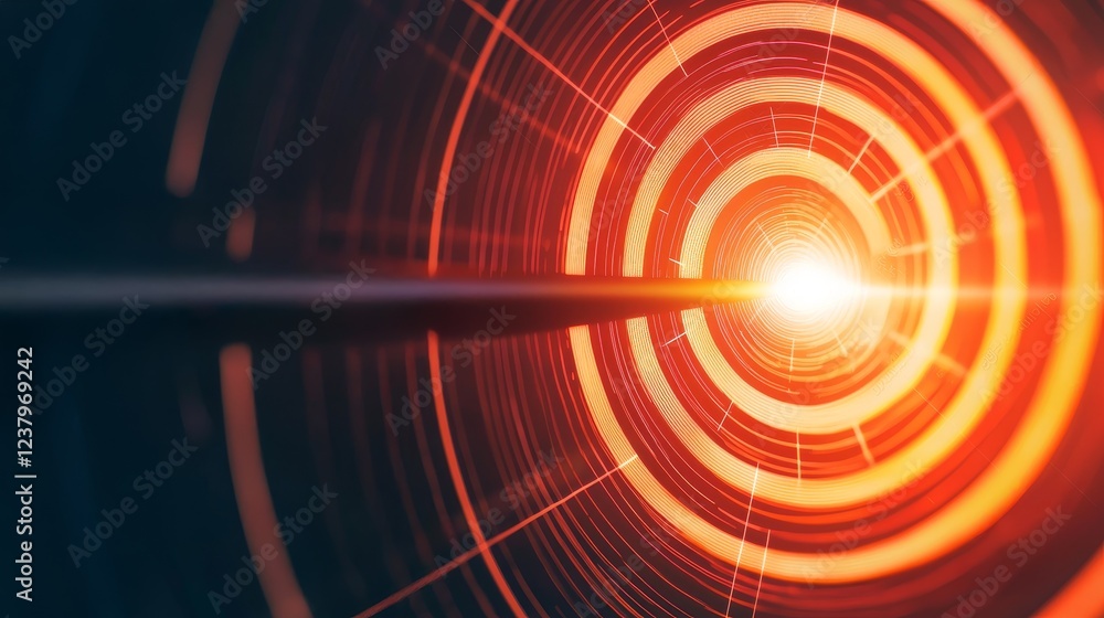 Poster focus precision motivation concept. abstract glowing circles with dynamic lines radiating outward.