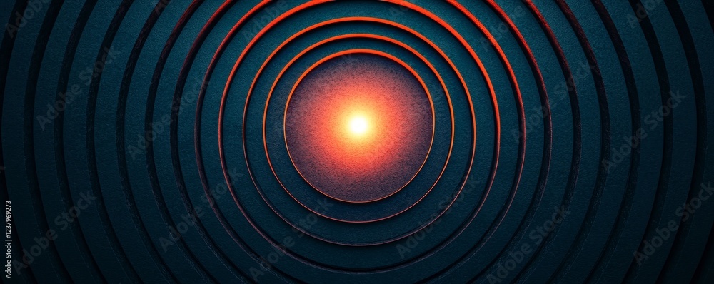 Poster focus precision motivation concept. abstract concentric circles with a glowing center in a dark back