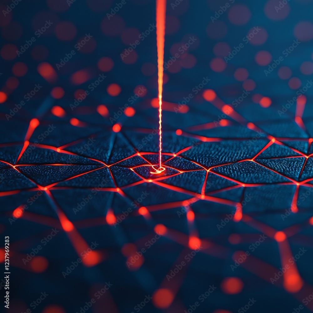 Poster focus precision motivation concept. abstract pattern of red laser light on a dark textured backgroun