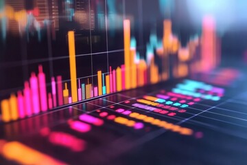 Risk challenge forecast concept. Colorful data visualization with graphs and charts on a digital interface.
