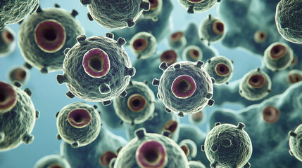 A visually striking bacterial colony with glowing molecular patterns, symbolizing disease transmission and medical microbiology.