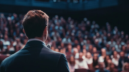 Fototapeta premium Speaker at a business and entrepreneurship symposium addressing an audience