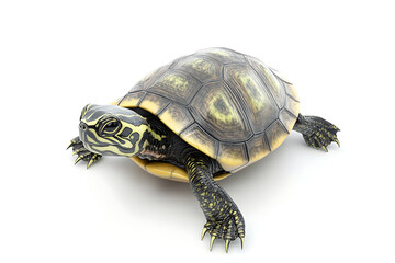 Obraz premium turtle on a white background, turtle on a blank white background, a turtle, turtle, cute turtle, white background, copy space for add text, 3d rendering, 3d, vector, AI generative