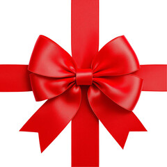 Red ribbon bow isolated on transparent background cutout