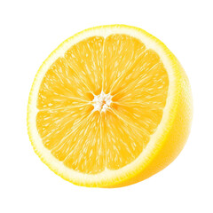 A slice of fresh half lemon fruit isolated on transparent background