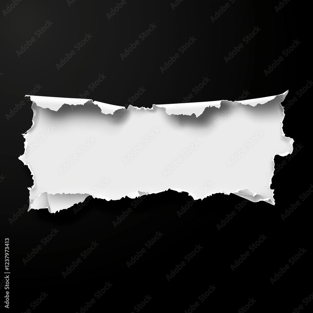Poster white paper tear with empty space for text, isolated on a black background, panoramic banner. the to