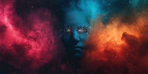 Digital Portrait in Cosmic Colorful Abstract Space