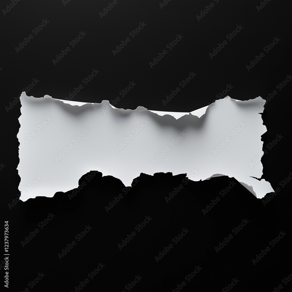 Poster white paper tear with empty space for text, isolated on a black background, panoramic banner. the to