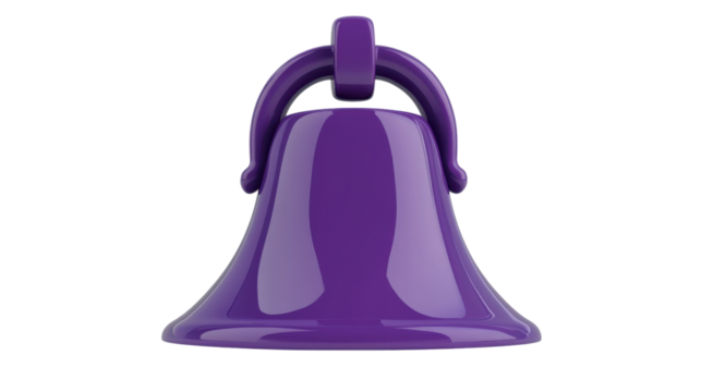 Purple notification bell icon hovering on transparent background - Powered by Adobe