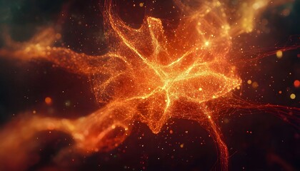Fiery Abstract Network of Glowing Particles in Space