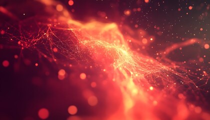 Obraz premium Abstract Red Network Glowing Particles Background