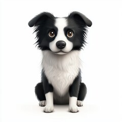 Border Collie with intelligent eyes and a fluffy coat, isolated on a clean white background