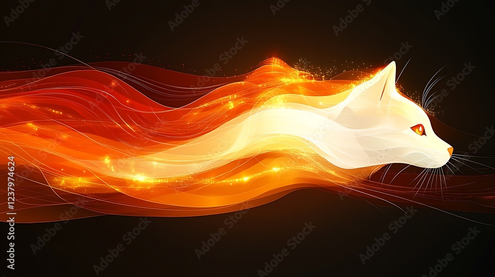 Poster dynamic abstract art of flowing cat in vibrant color palette