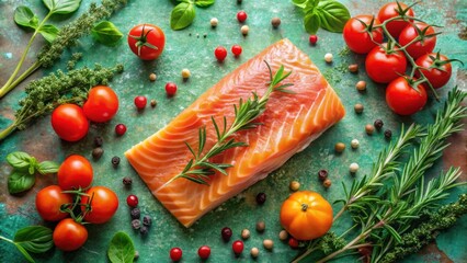 Aromatic Salmon Fillet with Fresh Herbs and Vibrant Tomatoes, Ready for Culinary Creation