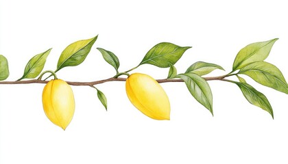 A vibrant illustration of a lemon branch featuring ripe lemons and lush green leaves