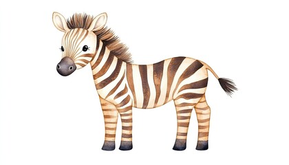 Cute cartoon zebra standing upright with a playful expression against a white background