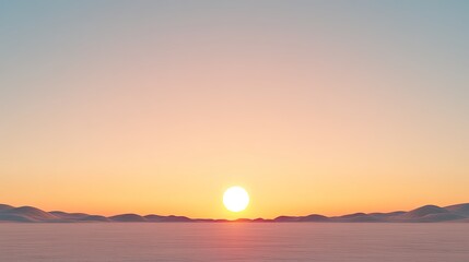 Serene sunrise over gentle hills, casting warm hues on a tranquil landscape at dawn