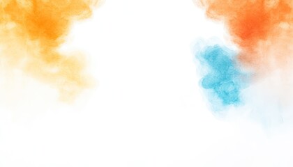 Abstract colorful smoke patterns blending orange and blue on a white background