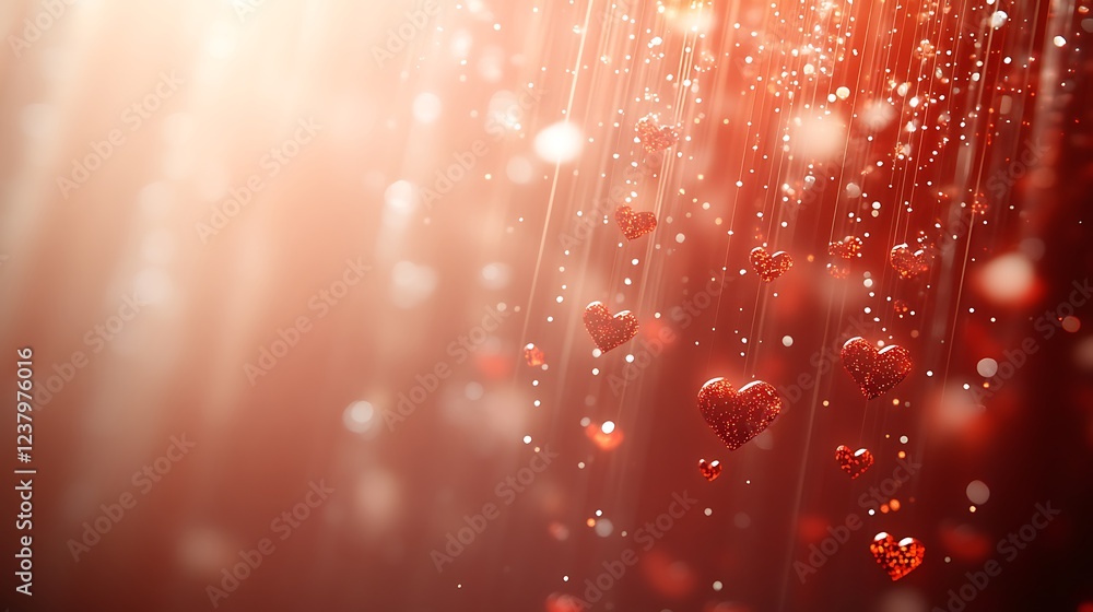 Poster dynamic abstract valentine composition with floating hearts and sparkles