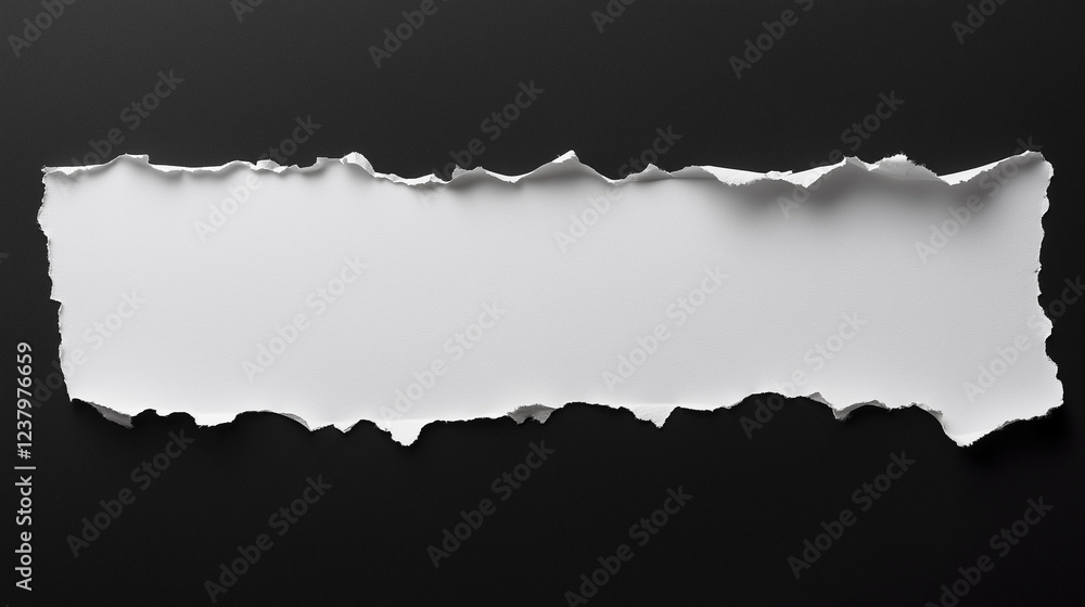 Poster white paper tear with empty space for text, isolated on a black background, panoramic banner. the to