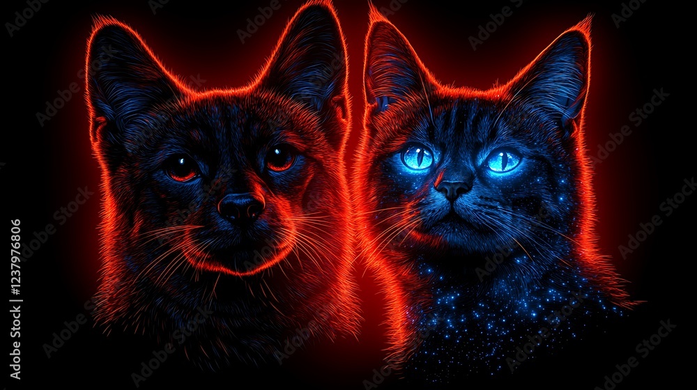 Aufkleber dynamic abstract design of cat and dog with neon overlay