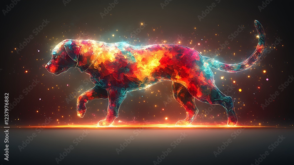 Aufkleber dynamic abstract design of colorful dog and cat in overlay
