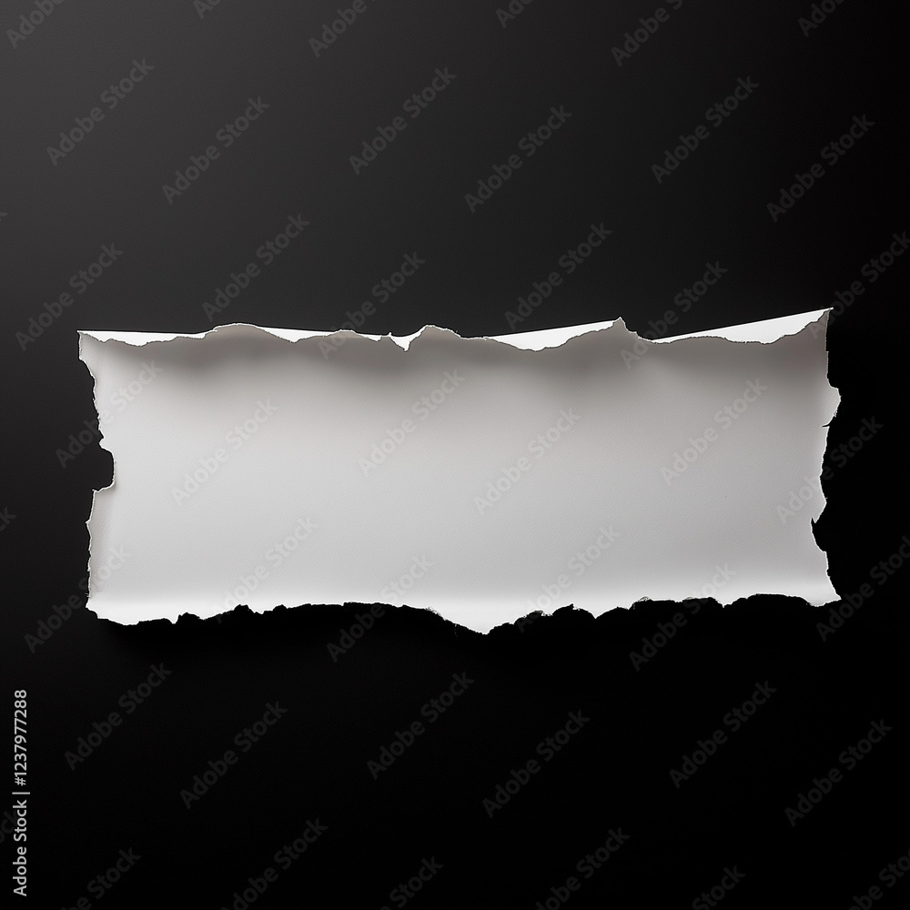 Poster white paper tear with empty space for text, isolated on a black background, panoramic banner. the to