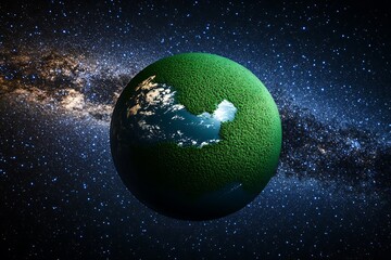 Fototapeta premium Green globe set against a backdrop of a starry night sky, illustrating the universe's connection to Earth.