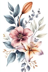 Elegant Watercolor Lilies   Greenery Bouquet