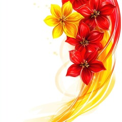 Obraz premium Bright Red and Yellow Flowers in Abstract Bold Flowing Background