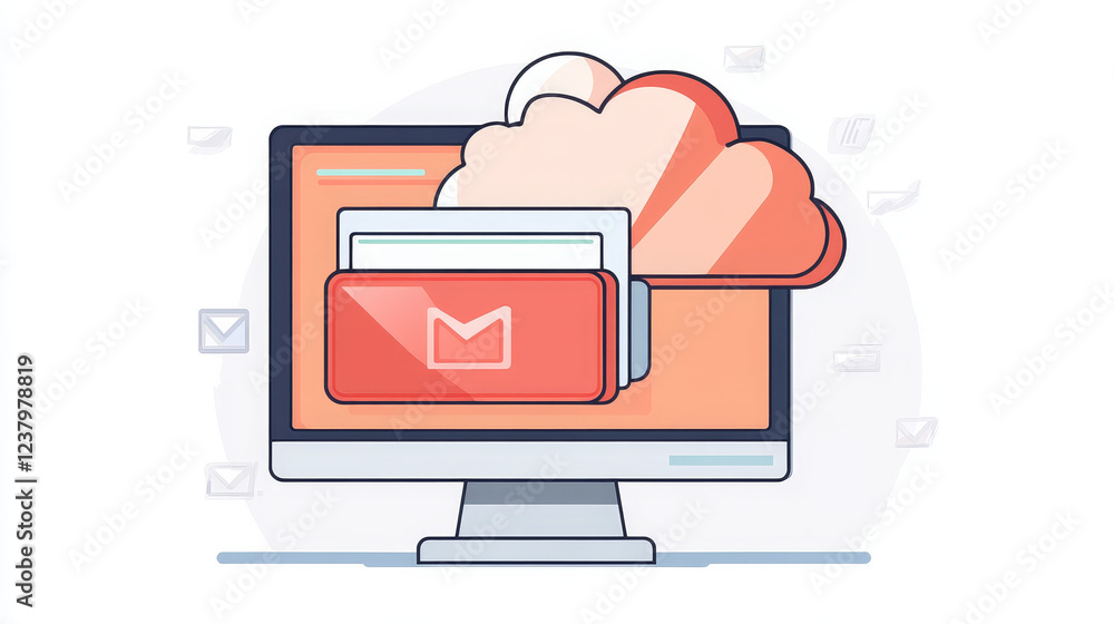 Poster dada cloud technology outline icon with laptop computer connected to cloud. information storage, syn