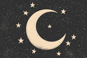 Naklejka premium Minimalistic Crescent Moon with Stars for Ramadan