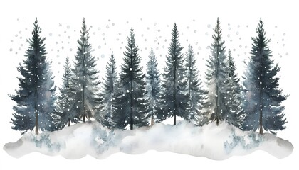 Obraz premium Watercolor Painting of a Snowy Winter Forest