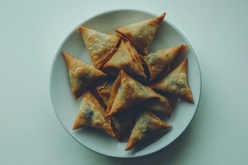 Neatly Arranged Samosas on a White Plate