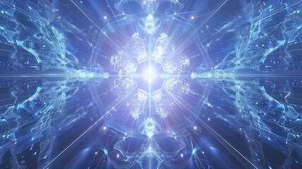 Obraz premium A mesmerizing blue - toned digital image with a symmetrical, radiant pattern at its core.