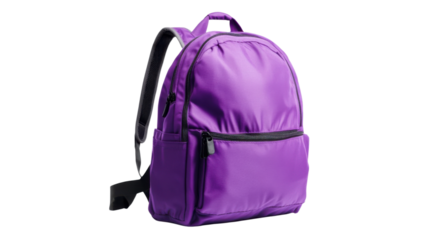 Purple backpack isolated on transparent background for back to school concepts