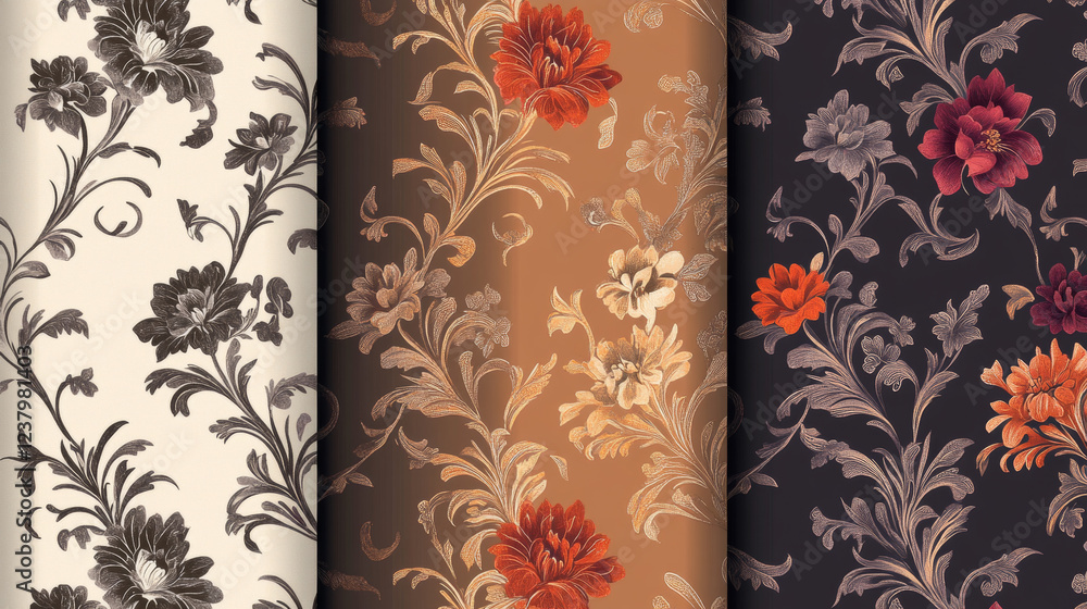Poster damask flower patterns for design and ornate isolated on white. jpeg version also available in galle