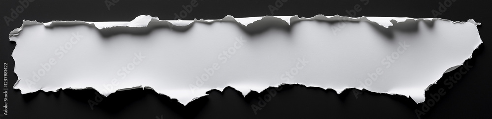 Poster white paper tear with empty space for text, isolated on a black background, panoramic banner. the to