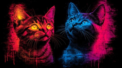 Modern Abstract Painting of a Dog and Cat in Vibrant Colors