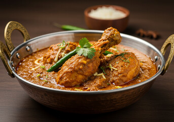 Authentic Indian Chicken Curry Cooked in a Balti Dish, Offering a Bold and Flavorful Taste