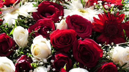 Colorful flower bouquets displayed in a flower shop	