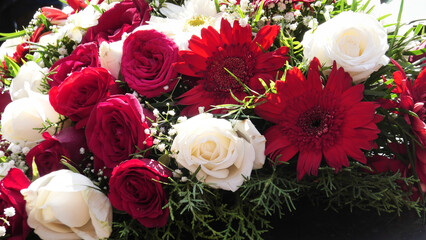 Colorful flower bouquets displayed in a flower shop	