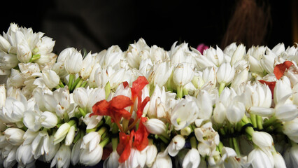 Colorful flower bouquets displayed in a flower shop	