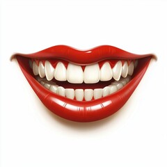 cheerful cartoon smile with bright white teeth and red lips, isolated on a clean white background
