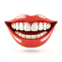 cheerful cartoon smile with bright white teeth and red lips, isolated on a clean white background
