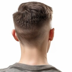 Fototapeta premium Close up of male head showcasing trendy fade haircut, highlighting precise lines and styling